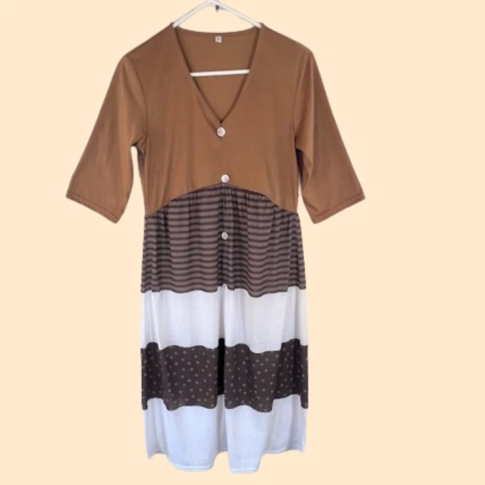 Polka Dots & Stripes Dress Beach Cover-up Loungewear Casual Midi - Picture 8 of 11